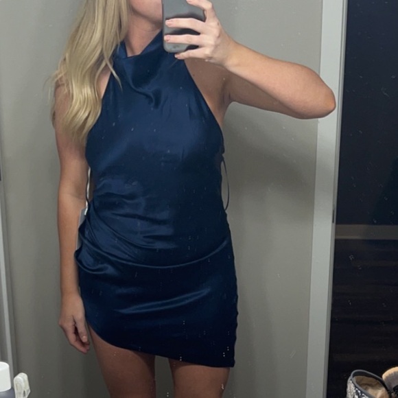 Amanda Uprichard Silk Navy Halter Dress - Picture 5 of 6